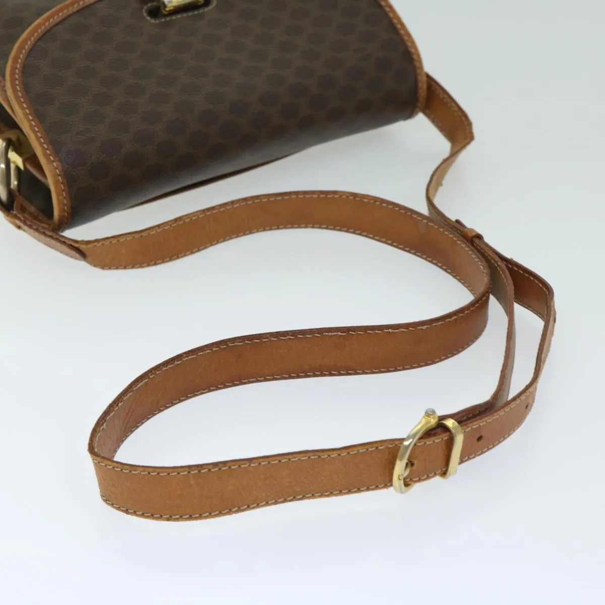 CELINE Macadam Canvas Shoulder Bag PVC Leather Brown Auth bs12922