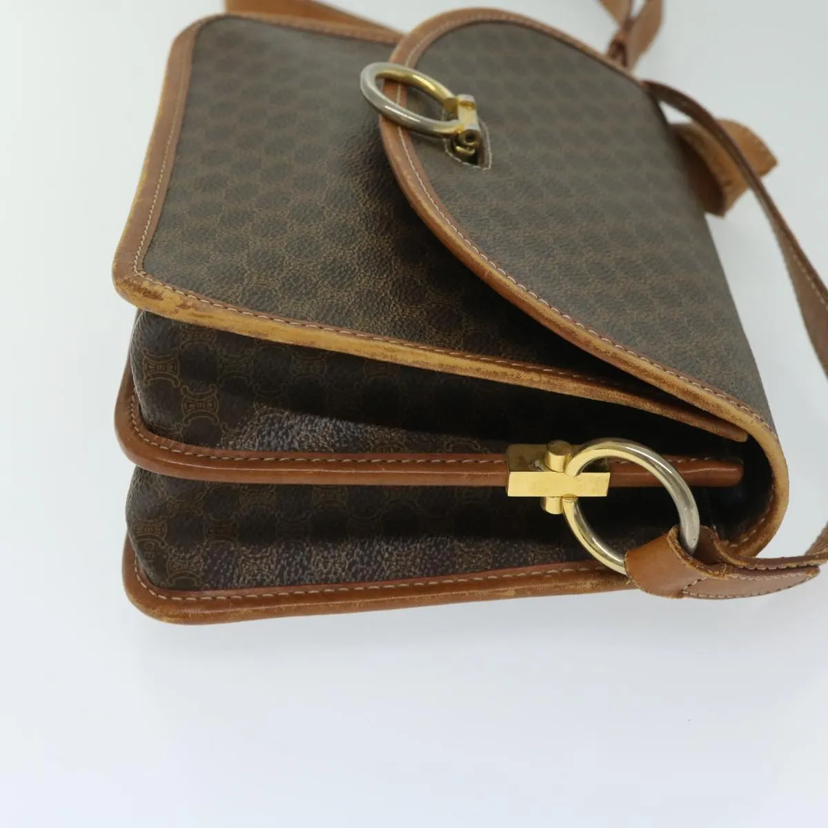 CELINE Macadam Canvas Shoulder Bag PVC Leather Brown Auth bs12922