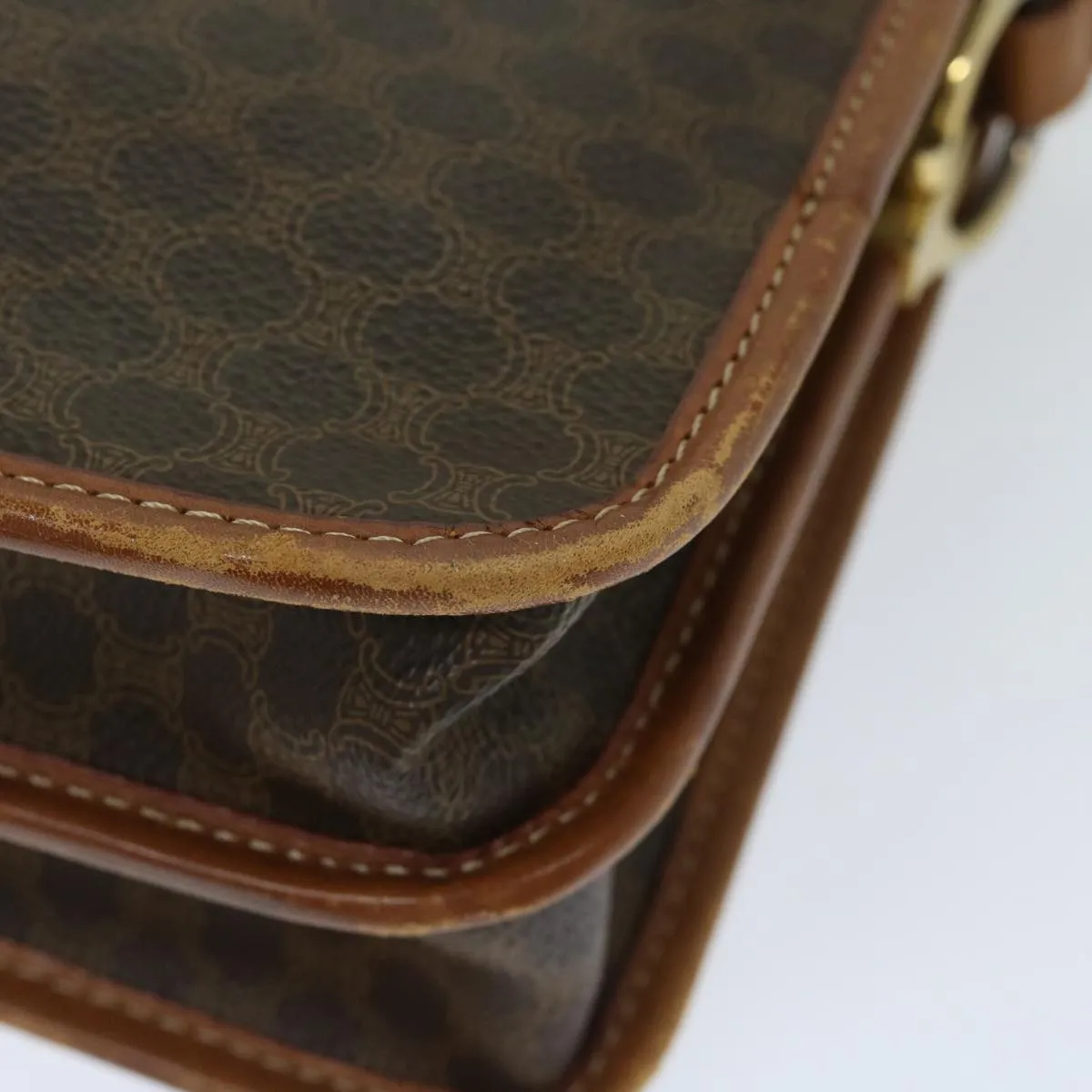 CELINE Macadam Canvas Shoulder Bag PVC Leather Brown Auth bs12922