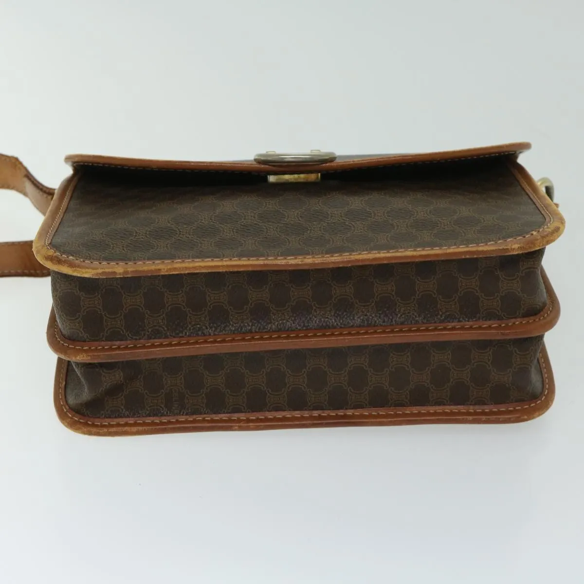 CELINE Macadam Canvas Shoulder Bag PVC Leather Brown Auth bs12922