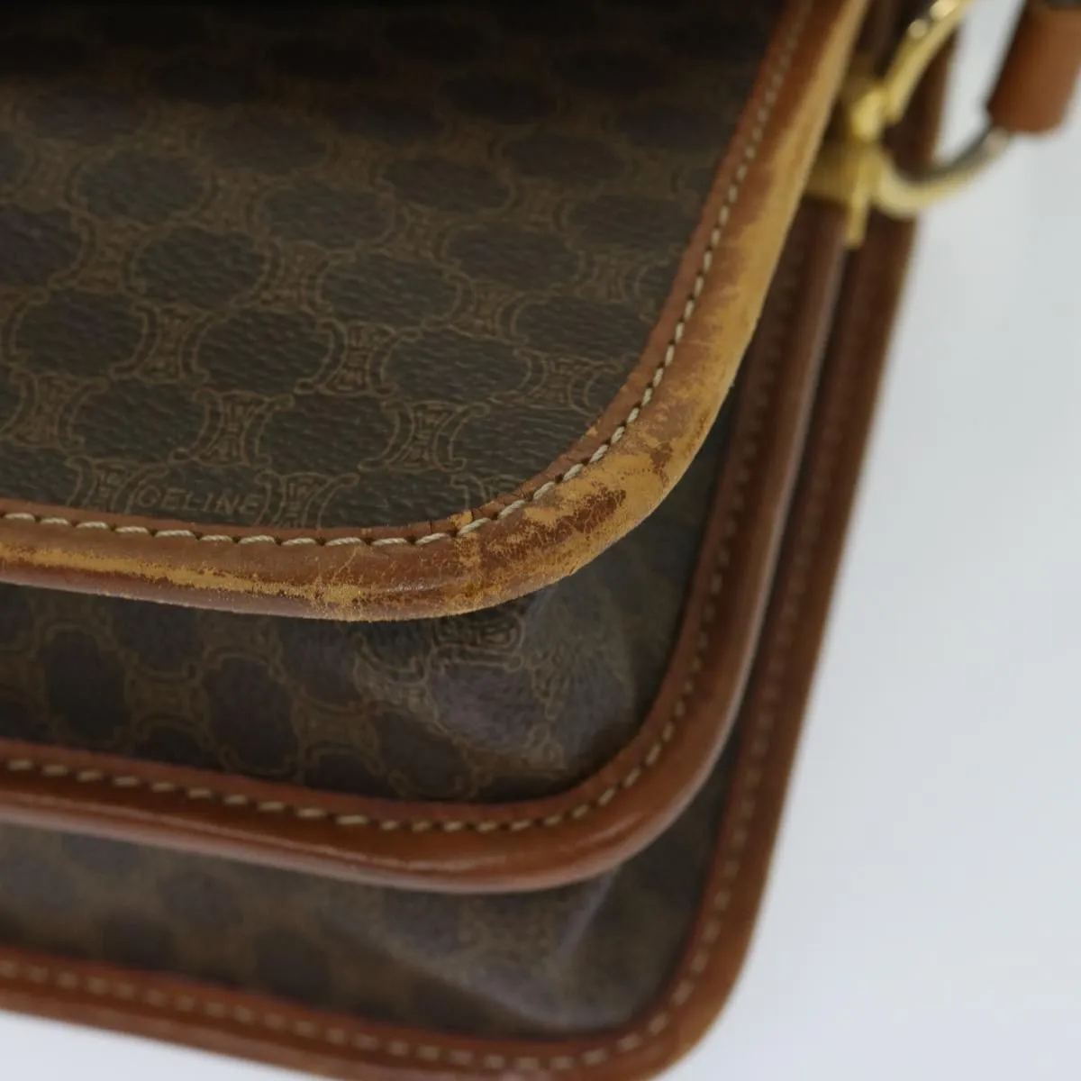 CELINE Macadam Canvas Shoulder Bag PVC Leather Brown Auth bs12922