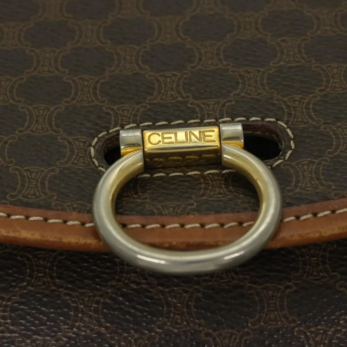 CELINE Macadam Canvas Shoulder Bag PVC Leather Brown Auth bs12922