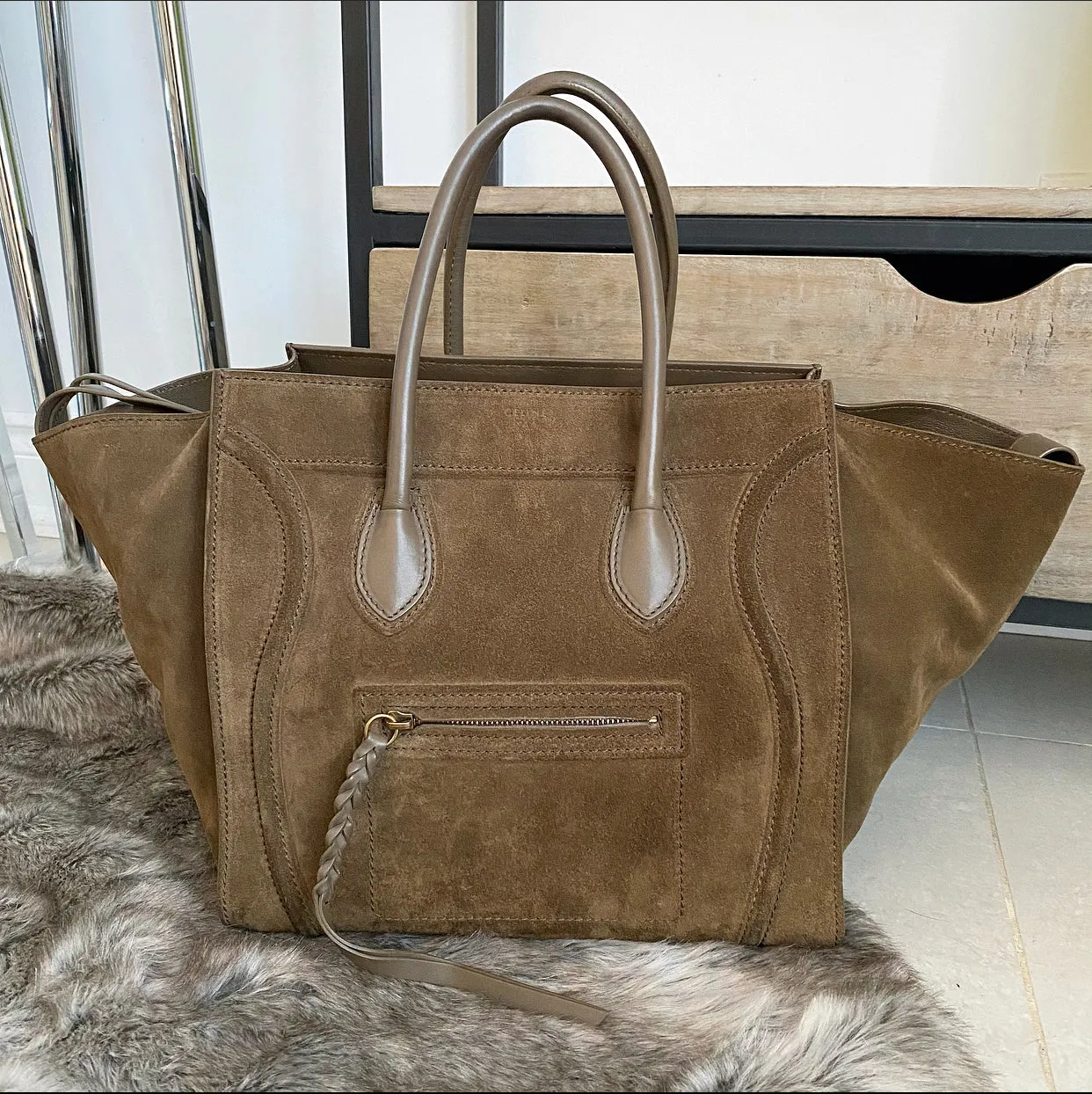 Celine Olive Green Phantom Luggage Tote Bag