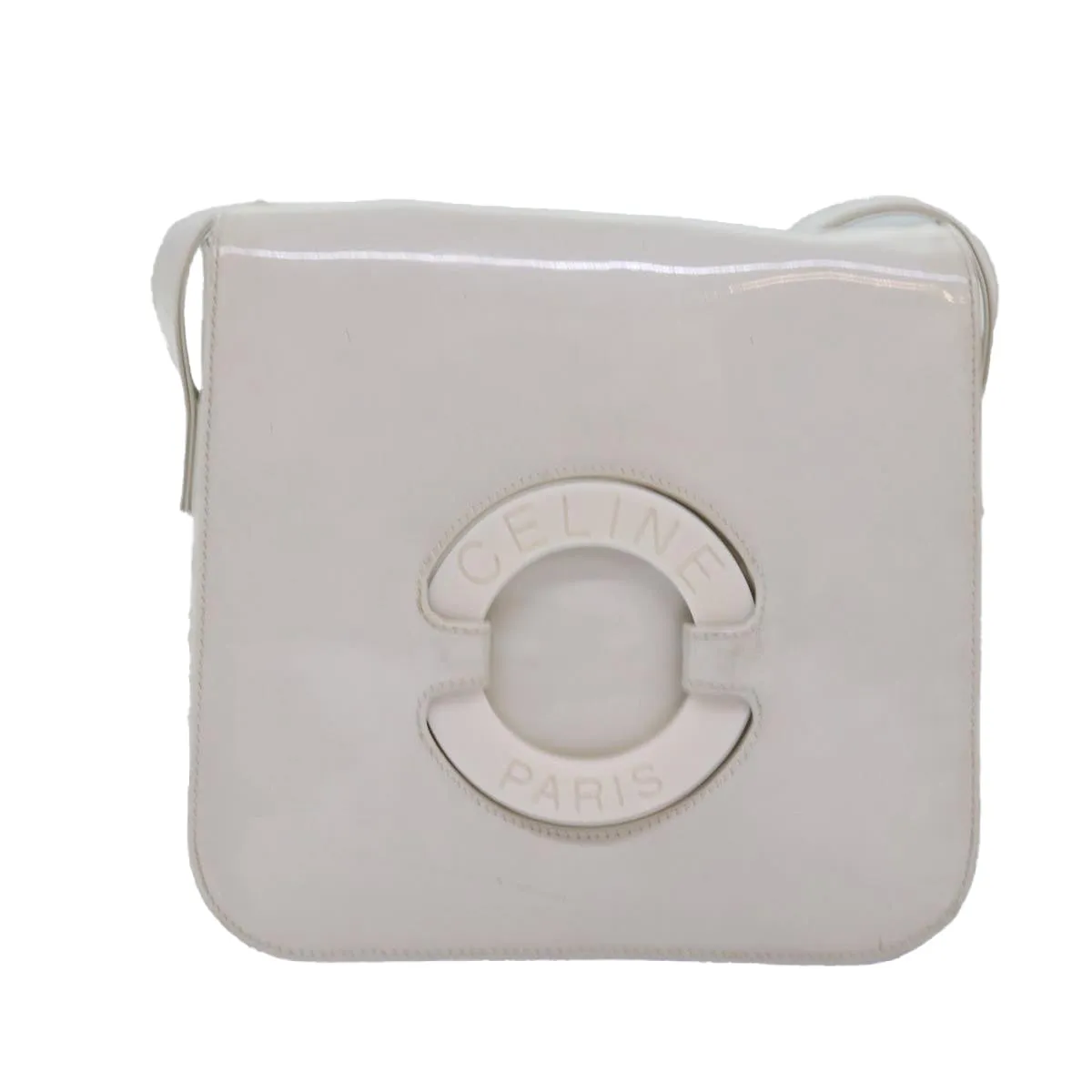 CELINE Shoulder Bag Enamel White Auth bs14161