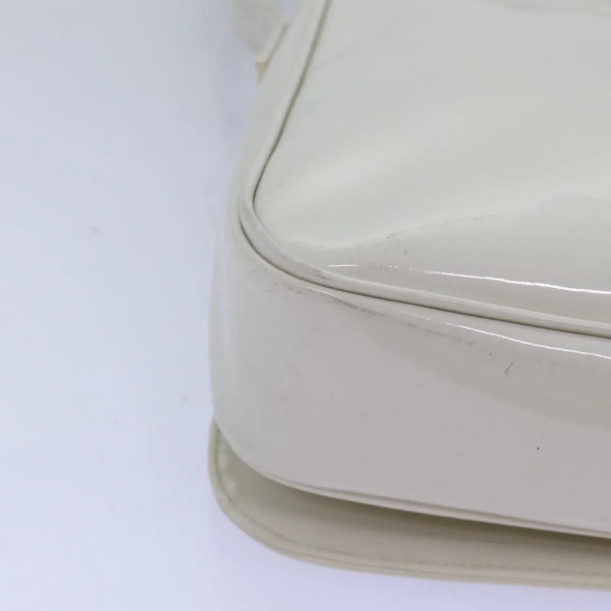 CELINE Shoulder Bag Enamel White Auth bs14161