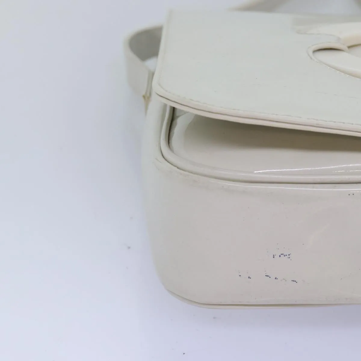CELINE Shoulder Bag Enamel White Auth bs14161
