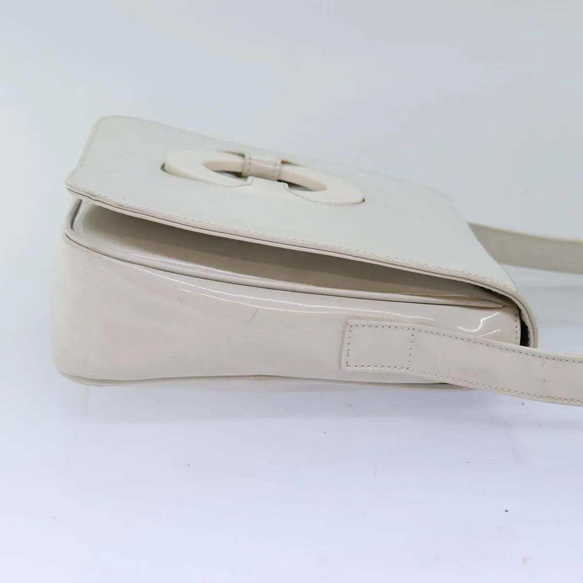 CELINE Shoulder Bag Enamel White Auth bs14161