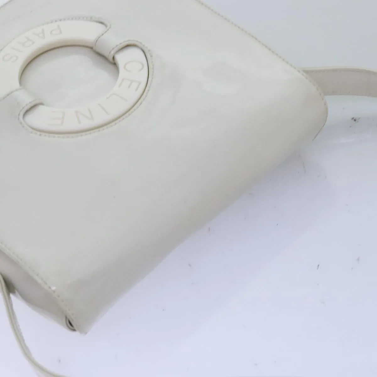 CELINE Shoulder Bag Enamel White Auth bs14161