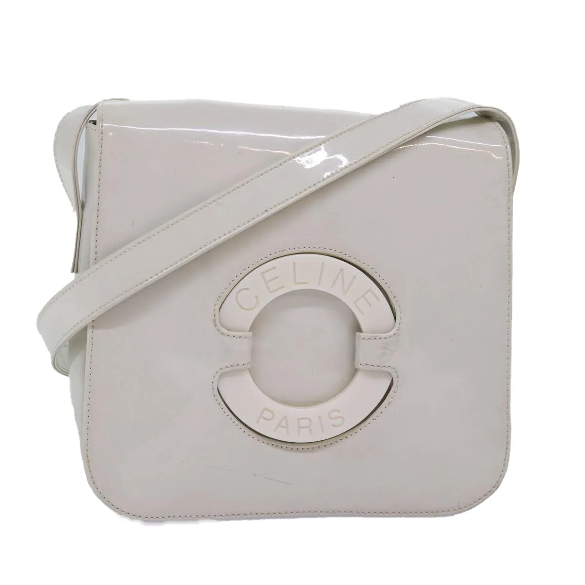 CELINE Shoulder Bag Enamel White Auth bs14161