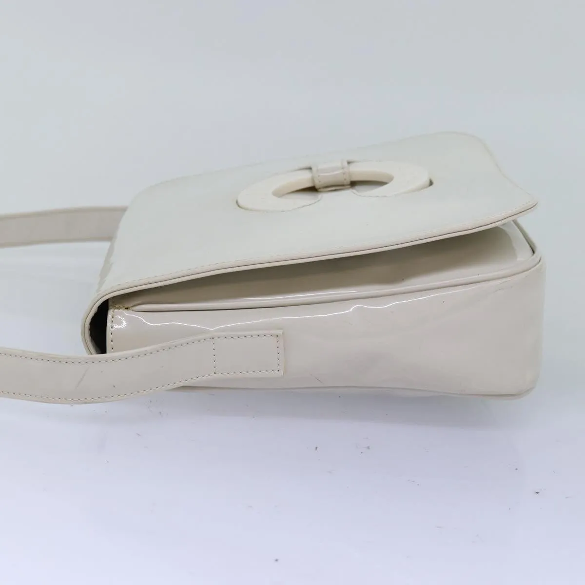 CELINE Shoulder Bag Enamel White Auth bs14161