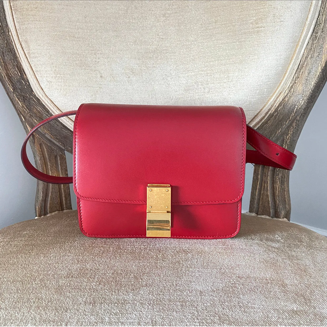 Celine Small Classic Red Leather Box Bag