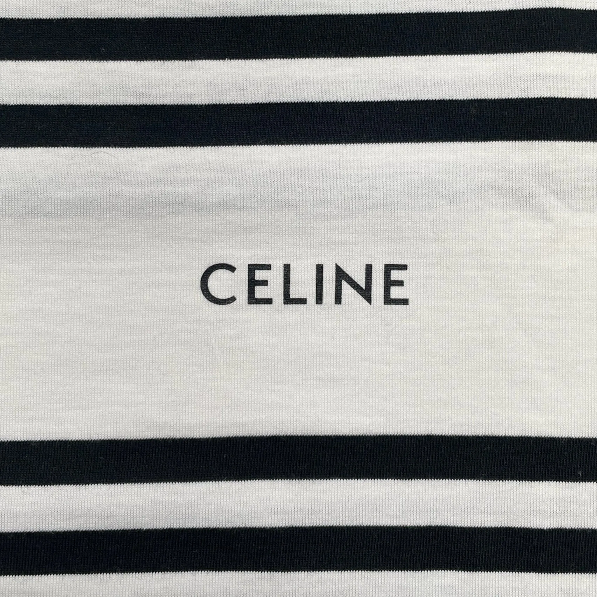 Celine Small Logo Stripped Short Sleeve Tee Shirt Black White