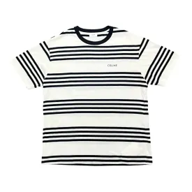 Celine Small Logo Stripped Short Sleeve Tee Shirt Black White