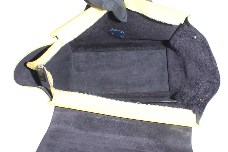 CELINE TRAPEZE SATCHEL YELLOW CALFSKIN LEATHER SILVER HARDWARE WITH STRAPS NO DUST COVER