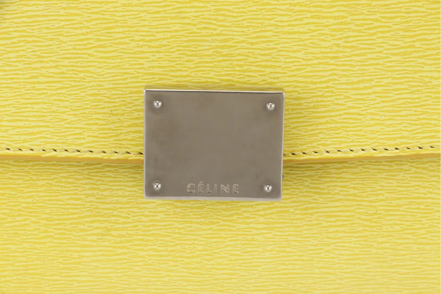 CELINE TRAPEZE SATCHEL YELLOW CALFSKIN LEATHER SILVER HARDWARE WITH STRAPS NO DUST COVER