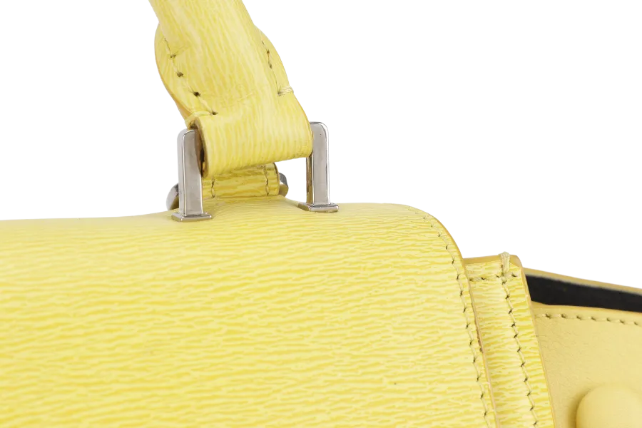 CELINE TRAPEZE SATCHEL YELLOW CALFSKIN LEATHER SILVER HARDWARE WITH STRAPS NO DUST COVER
