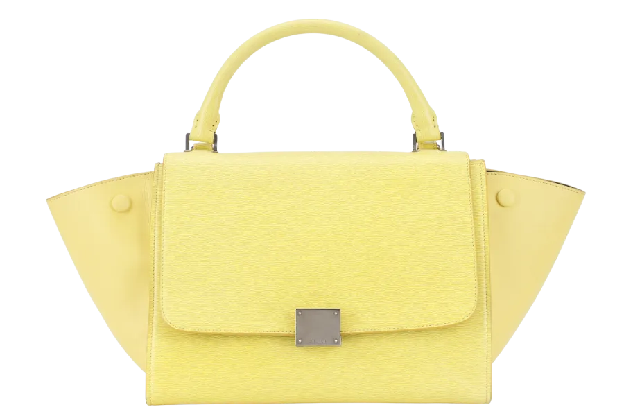 CELINE TRAPEZE SATCHEL YELLOW CALFSKIN LEATHER SILVER HARDWARE WITH STRAPS NO DUST COVER
