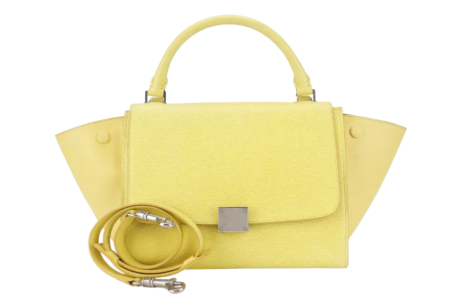 CELINE TRAPEZE SATCHEL YELLOW CALFSKIN LEATHER SILVER HARDWARE WITH STRAPS NO DUST COVER