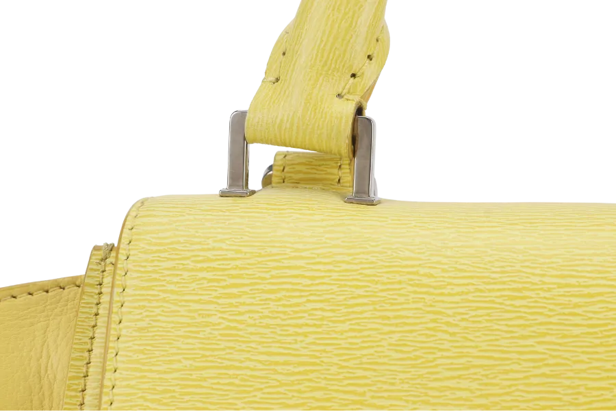 CELINE TRAPEZE SATCHEL YELLOW CALFSKIN LEATHER SILVER HARDWARE WITH STRAPS NO DUST COVER