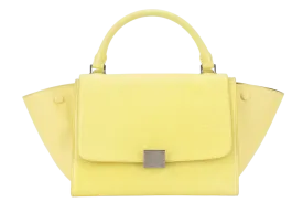 CELINE TRAPEZE SATCHEL YELLOW CALFSKIN LEATHER SILVER HARDWARE WITH STRAPS NO DUST COVER