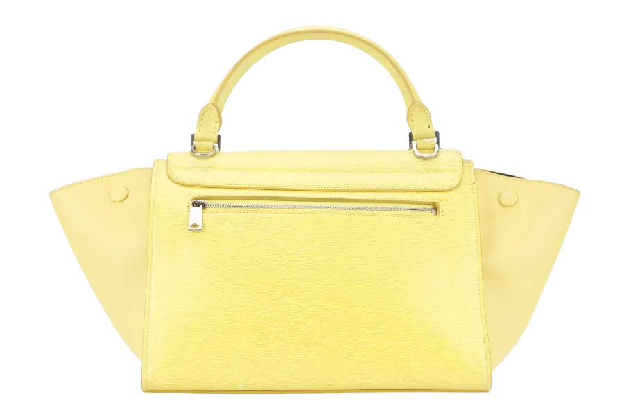 CELINE TRAPEZE SATCHEL YELLOW CALFSKIN LEATHER SILVER HARDWARE WITH STRAPS NO DUST COVER