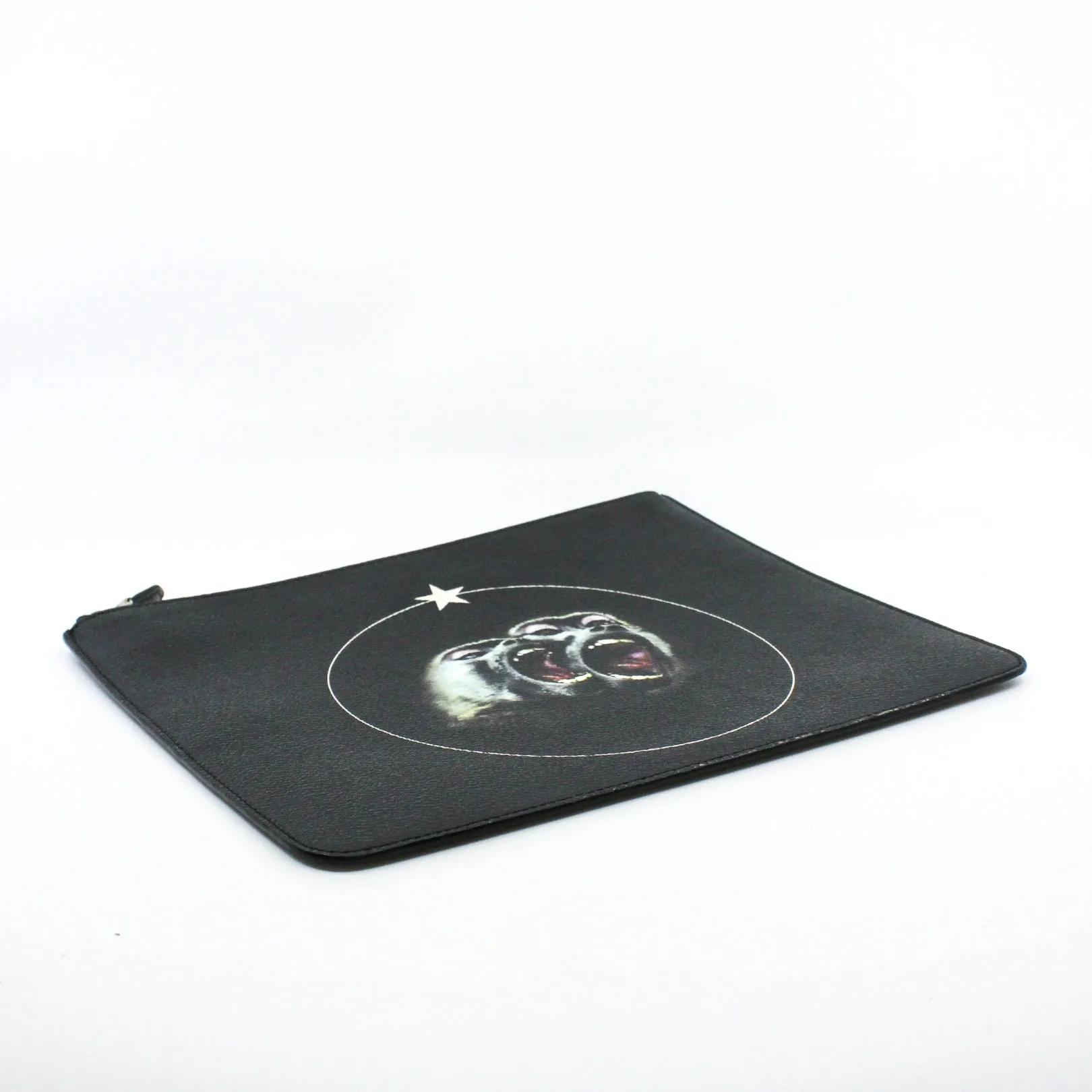clutch with monkey printed in leather black phw