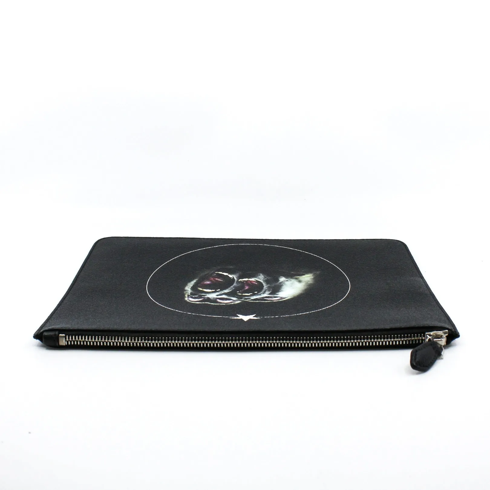 clutch with monkey printed in leather black phw