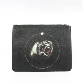 clutch with monkey printed in leather black phw