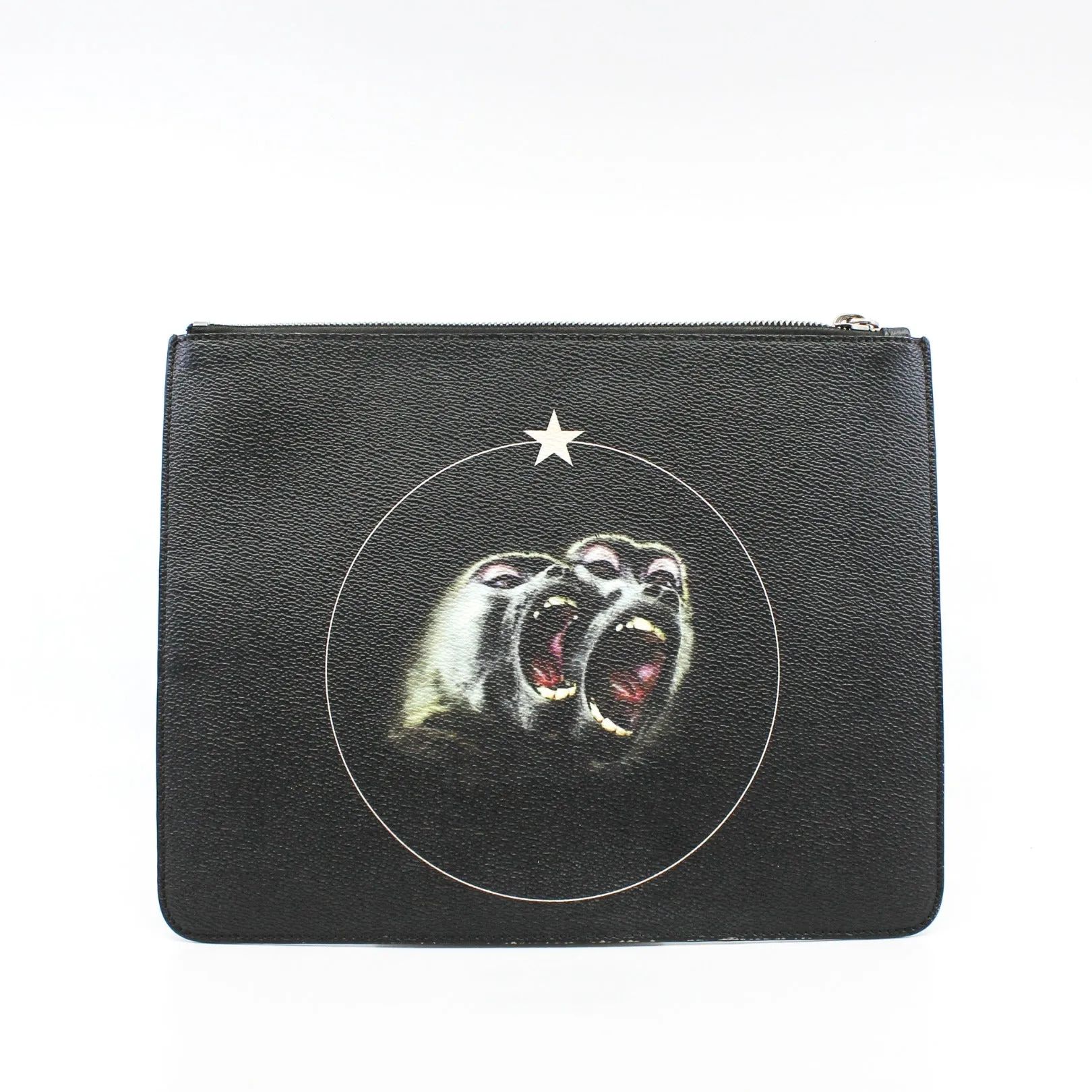 clutch with monkey printed in leather black phw