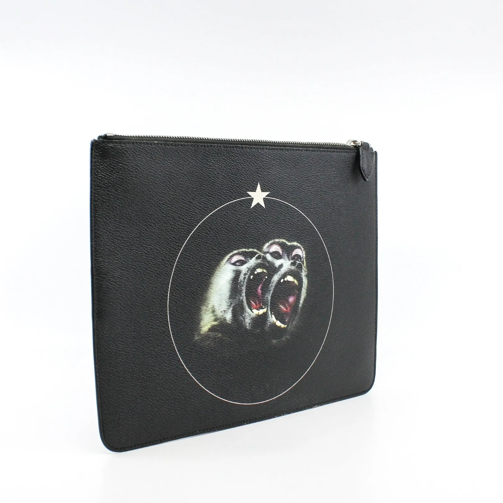 clutch with monkey printed in leather black phw