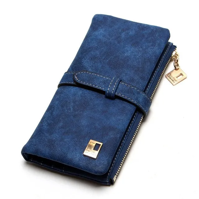 Drawstring Nubuck Leather Zipper Wallet