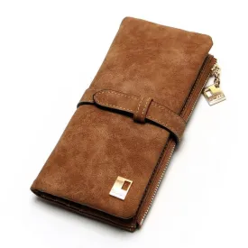 Drawstring Nubuck Leather Zipper Wallet