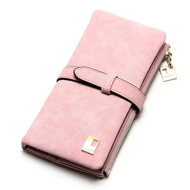 Drawstring Nubuck Leather Zipper Wallet