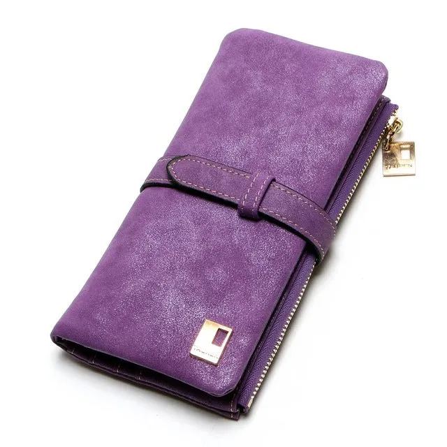 Drawstring Nubuck Leather Zipper Wallet