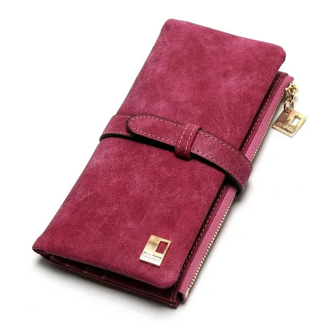 Drawstring Nubuck Leather Zipper Wallet