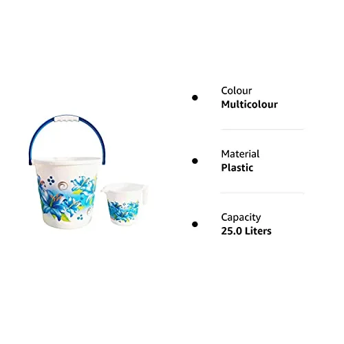 Epic - 25 Liter Unbreakable Strong Plastic Bathroom Bucket & Mug 1 Liter (Blue)