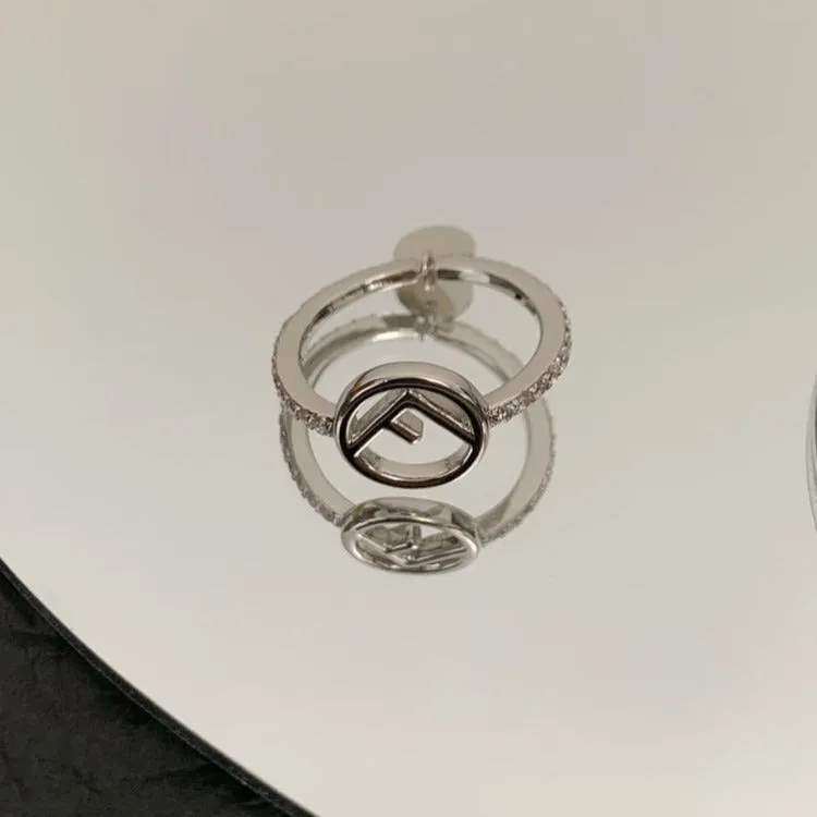 F LOGO SILVER DIAMOND RING
