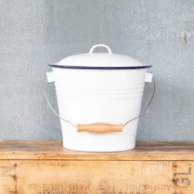 Falcon enamel bucket and lid, white with cobalt blue trim