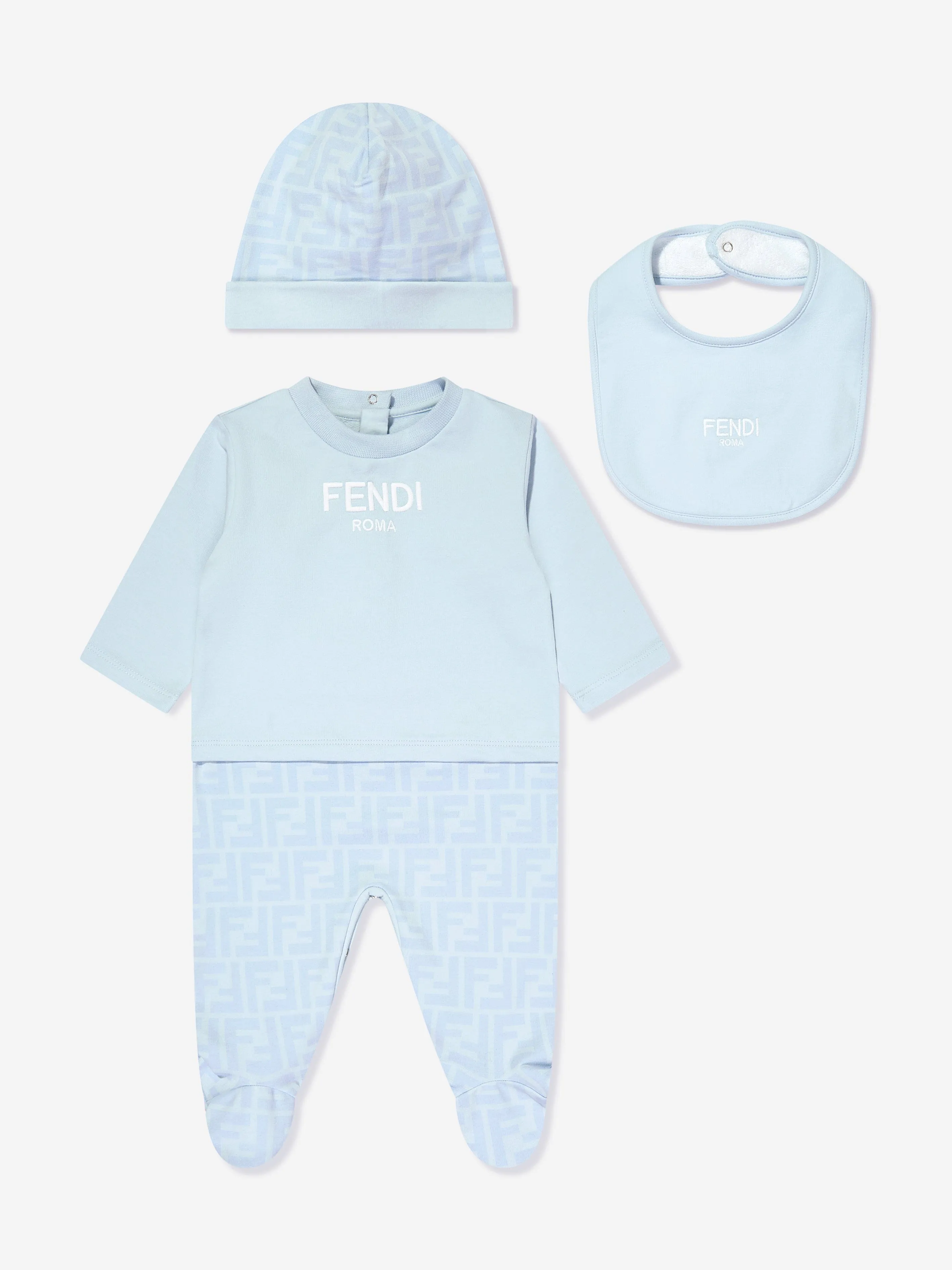Fendi Baby Boys 3 Piece Babygrow Gift Set in Blue