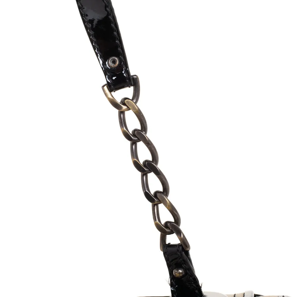 Fendi Black Canvas and Patent Leather B Shoulder Bag