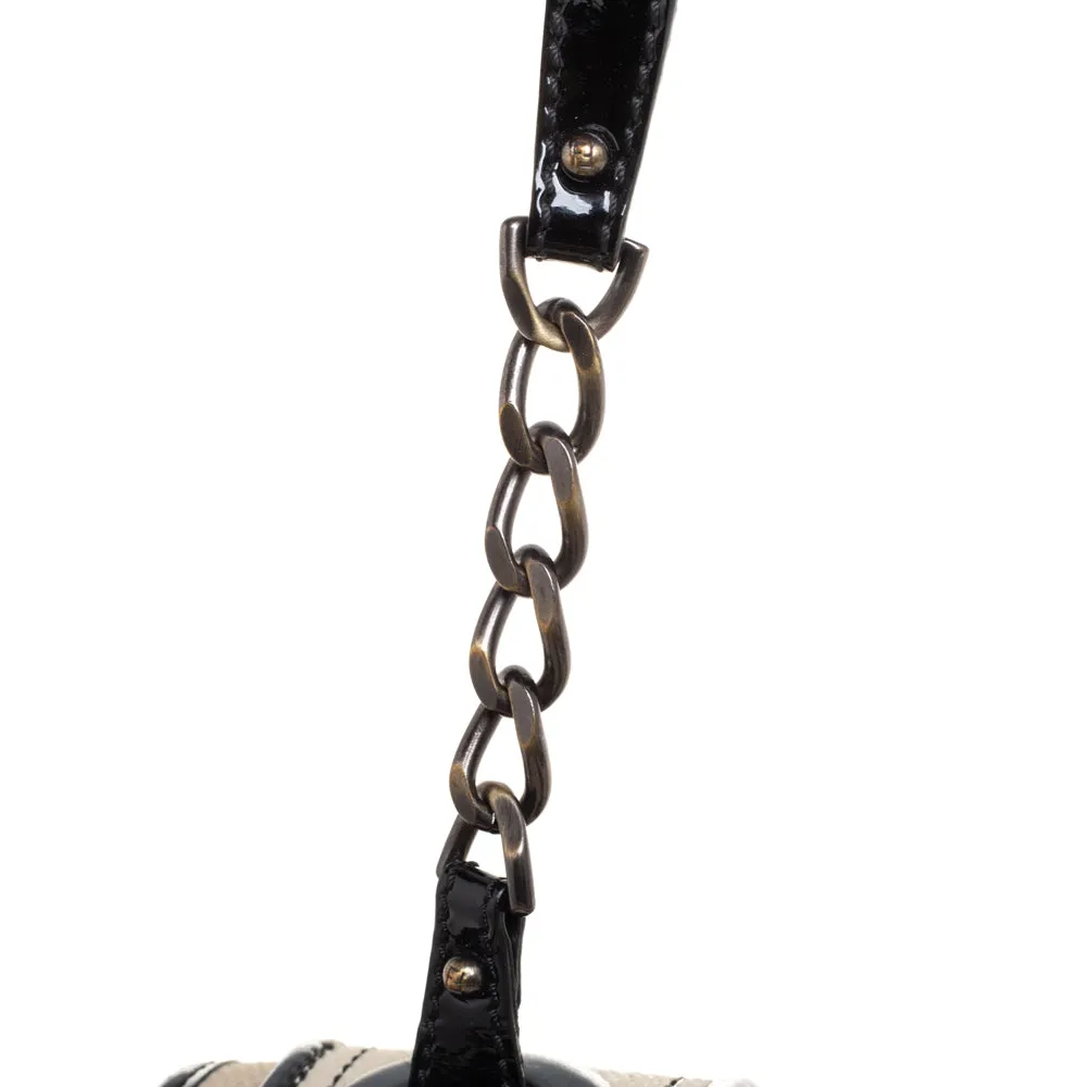 Fendi Black Canvas and Patent Leather B Shoulder Bag