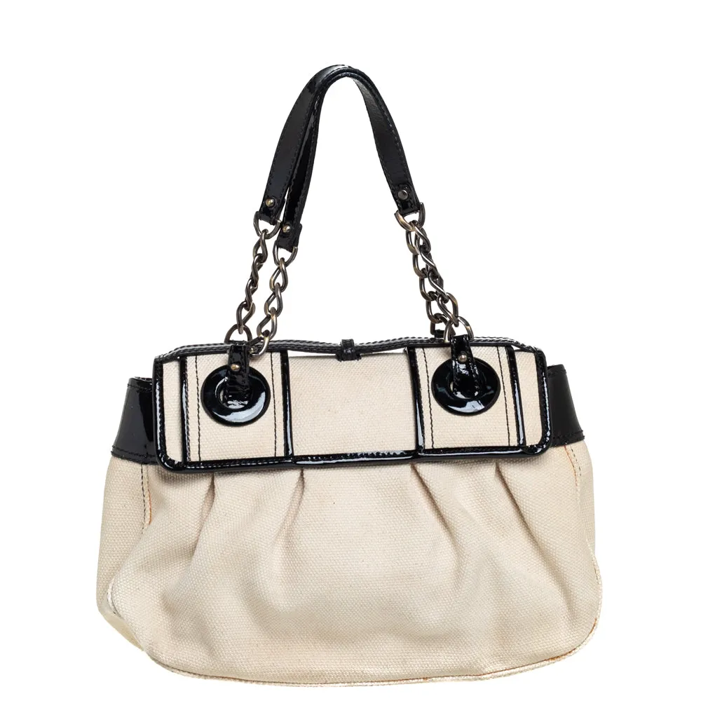 Fendi Black Canvas and Patent Leather B Shoulder Bag
