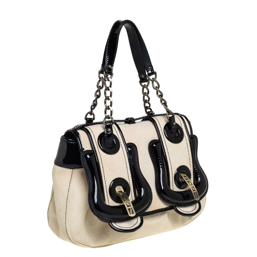 Fendi Black Canvas and Patent Leather B Shoulder Bag