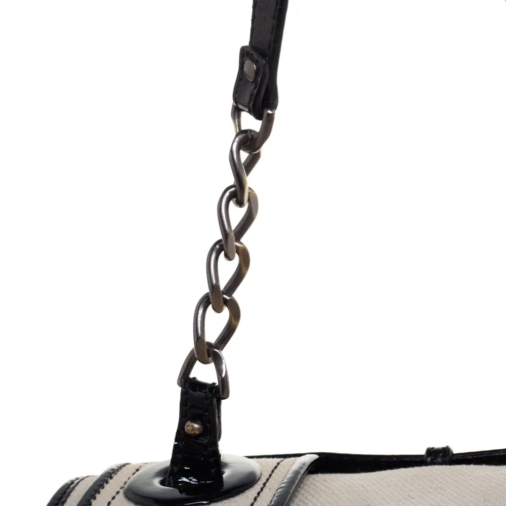 Fendi Black Canvas and Patent Leather B Shoulder Bag