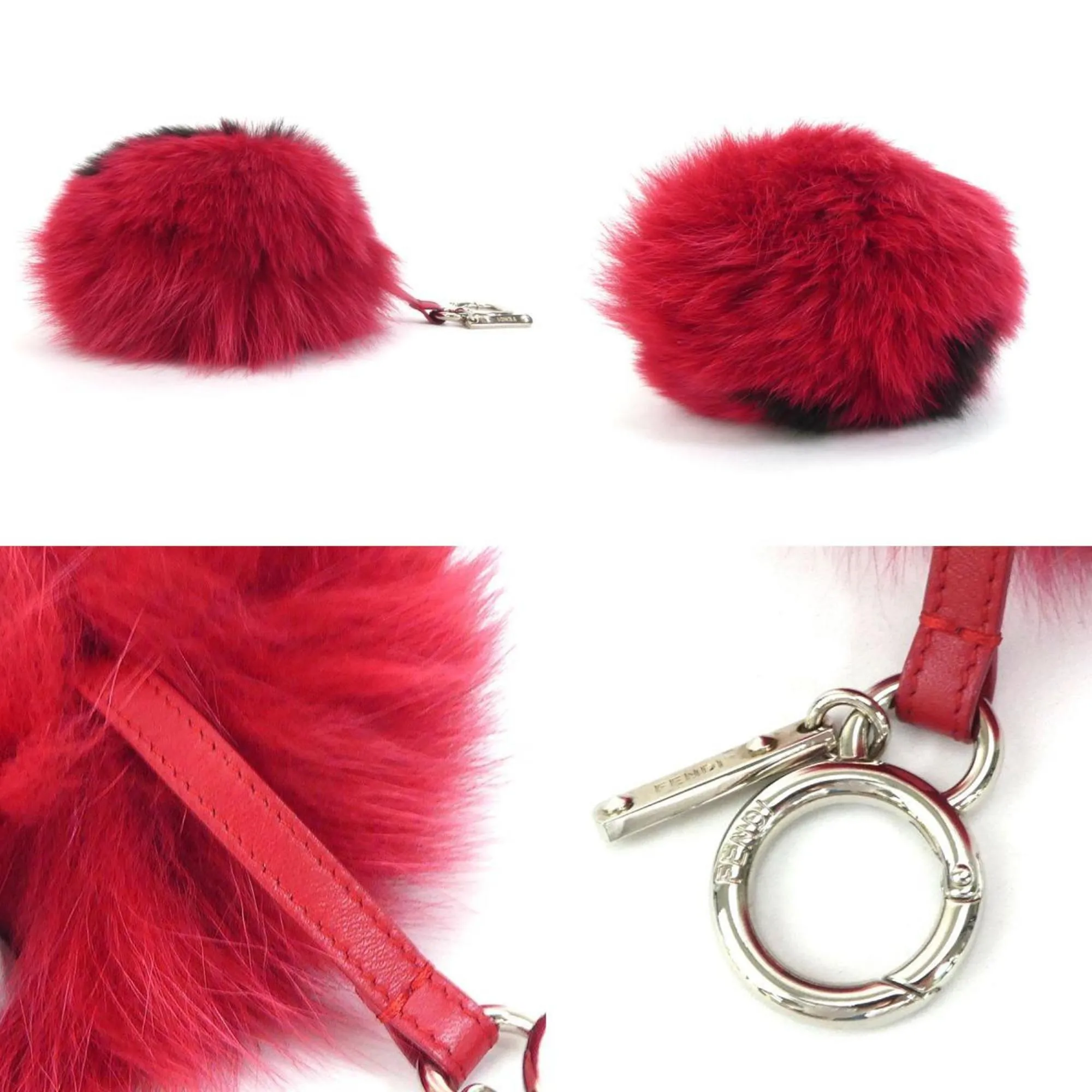 FENDI Charm Initial A Fur Red x Black Unisex