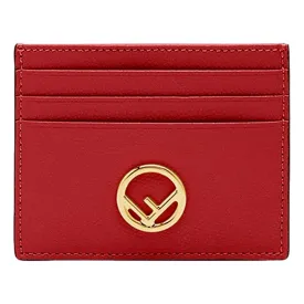 Fendi F Logo Fragola Red Leather Card Case Wallet