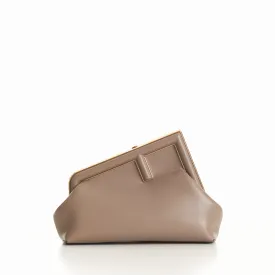 Fendi First Small Dove Gray Leather Bag, Clutch - Detachable Strap
