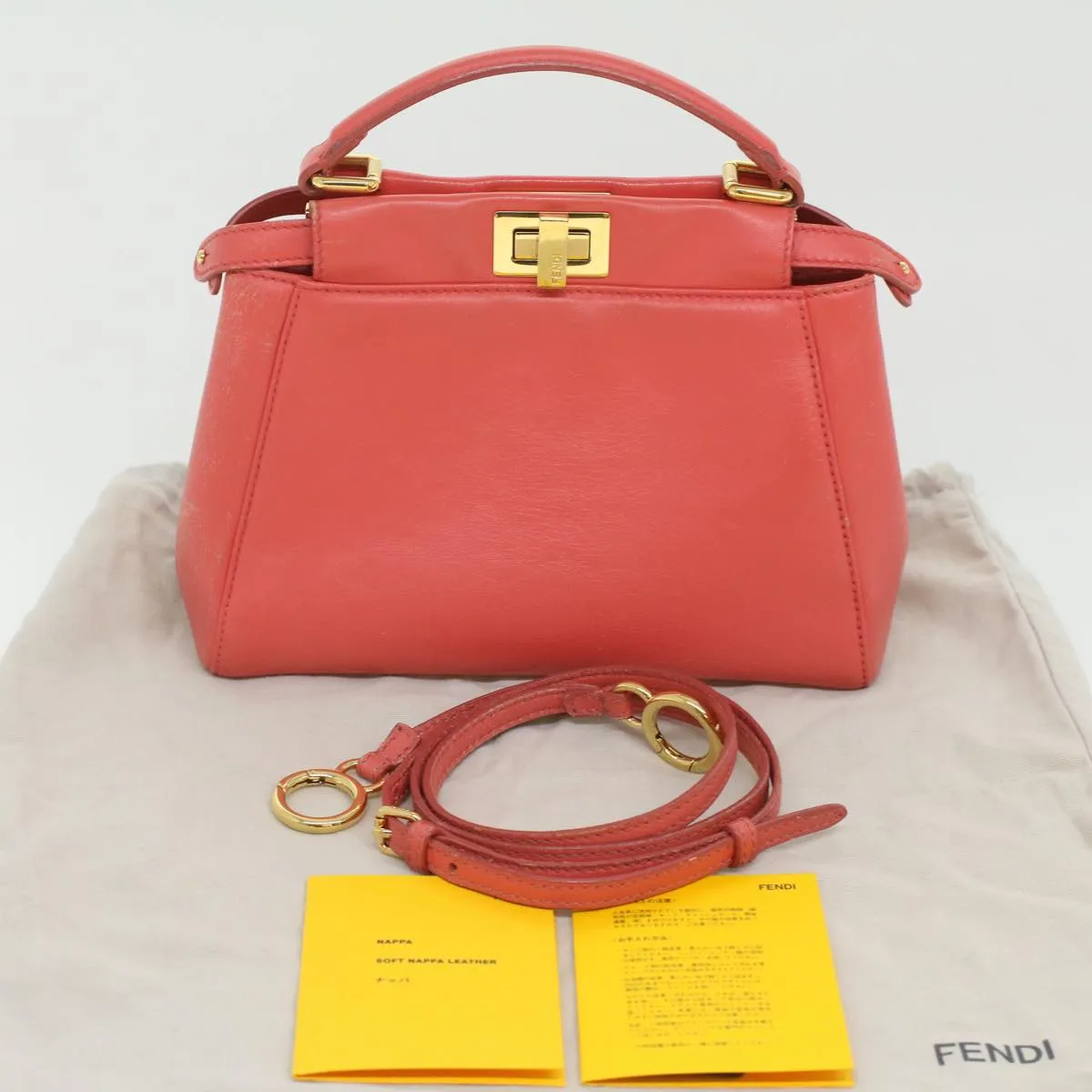 FENDI micro picaboo Hand Bag Leather 2way Orange  am3883