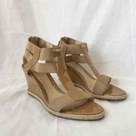 Fendi Nude Patent Leather Wedge Sandals, 37