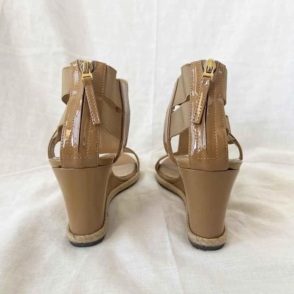 Fendi Nude Patent Leather Wedge Sandals, 37